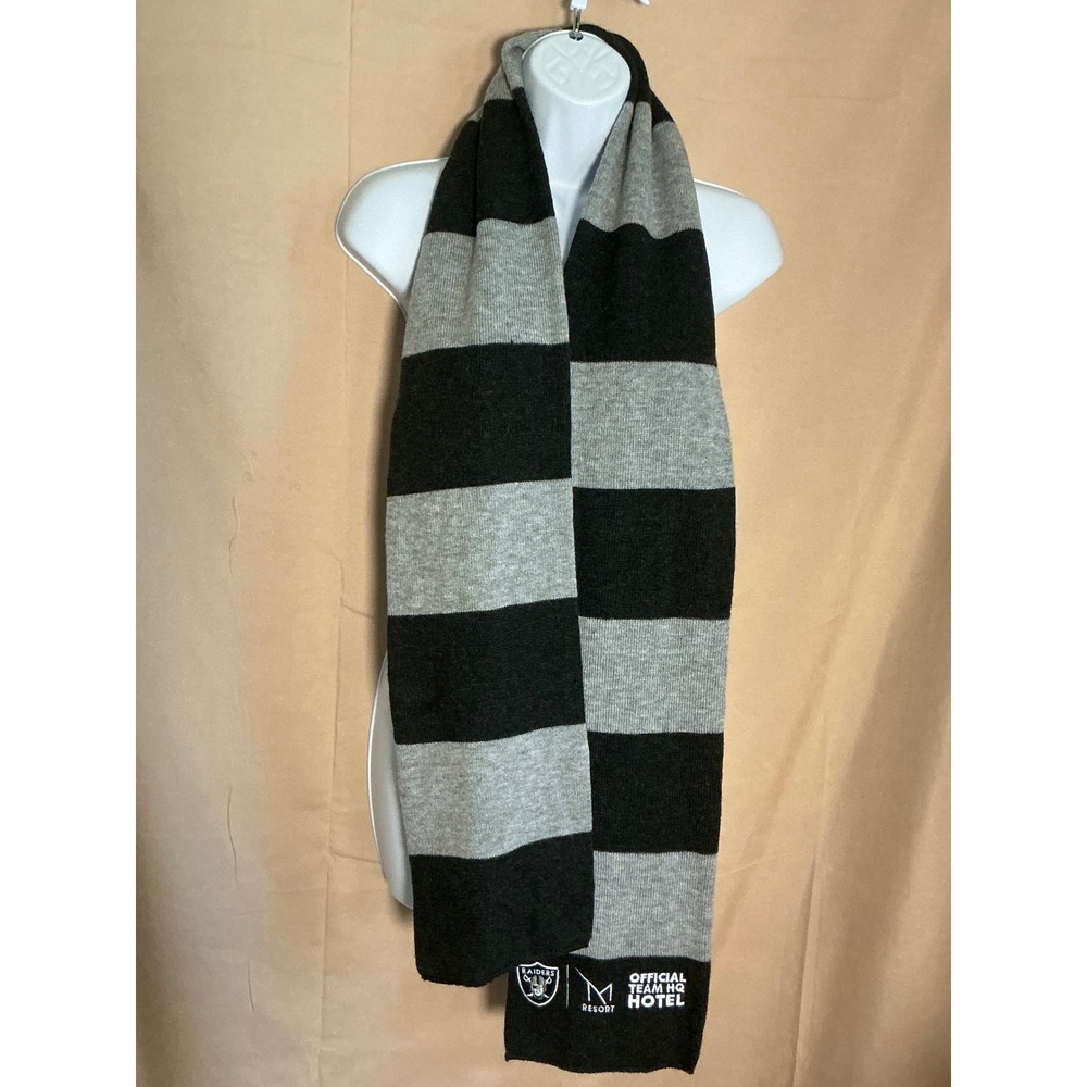 Las Vegas Raiders Scarf Unisex OS Black Gray Excellent Striped Knit M Resort HQ
